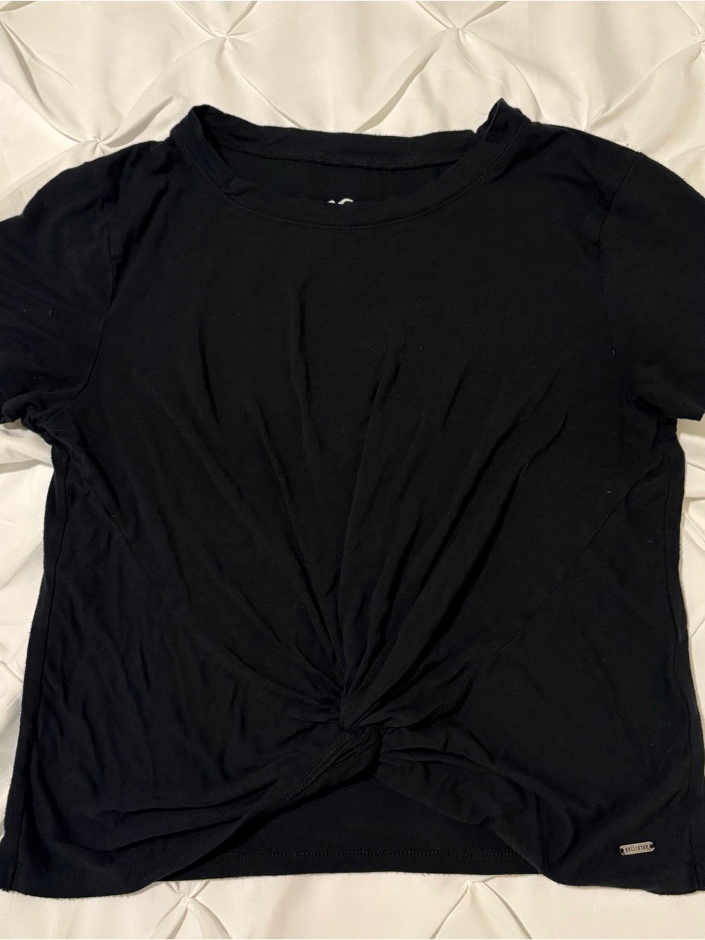 Hollister Black Cropped Front Twist Easy T-Shirt, Size Small